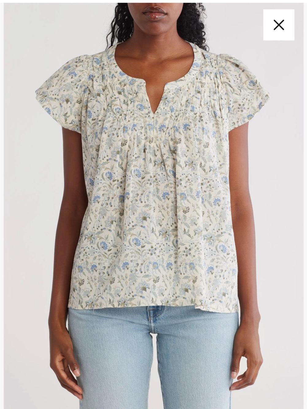 Lucky Brand Floral Cap Sleeve Cotton Top